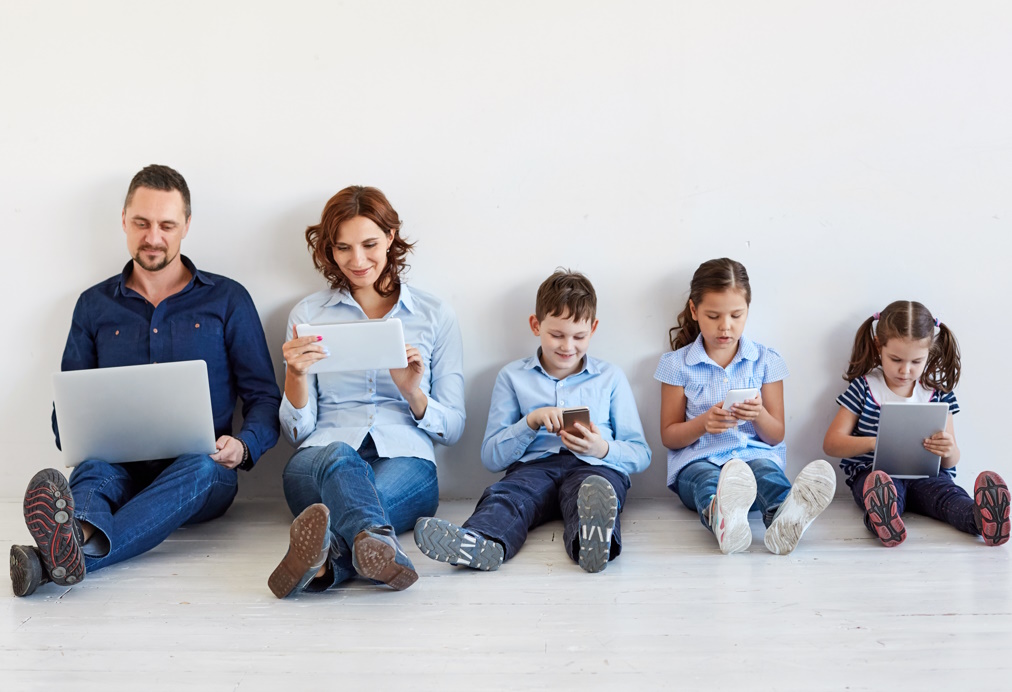 Large Family With Gadgets