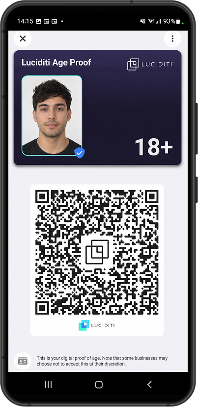 The customer opens their Luciditi Age Proof in your app.